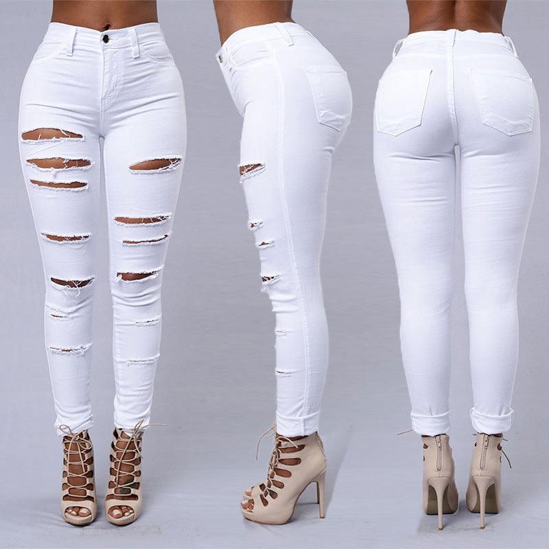 Ripped Jeans Women Skinny Trousers Casual High Waist Pencil Pants - Trendha