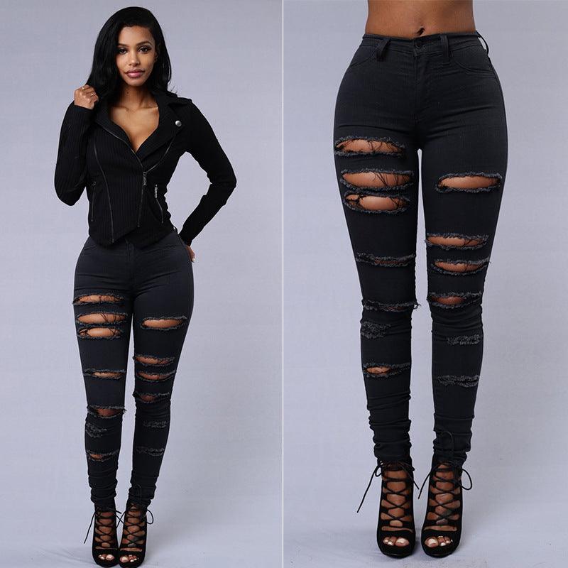 Ripped Jeans Women Skinny Trousers Casual High Waist Pencil Pants - Trendha