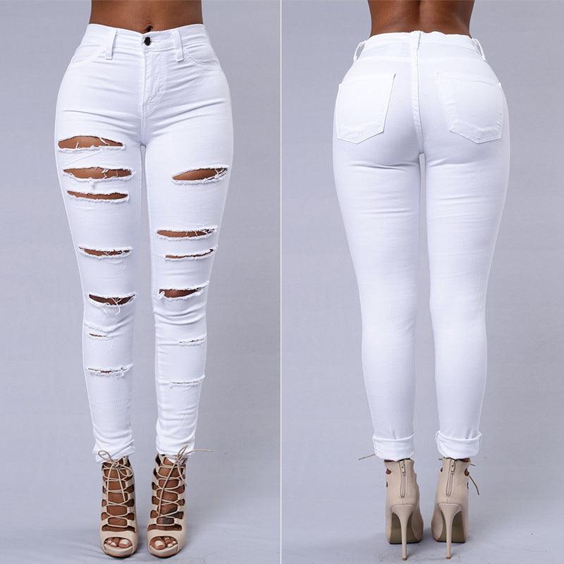 Ripped Jeans Women Skinny Trousers Casual High Waist Pencil Pants - Trendha