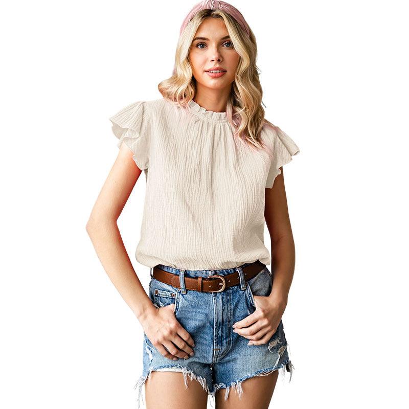Rose Sleeved Round Neck Women's Top Shirt - Trendha
