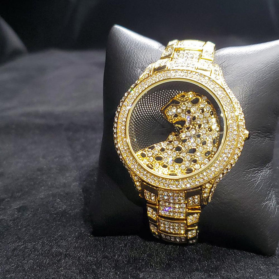 Round Leopard Full Diamond English Ladies Watch - Trendha