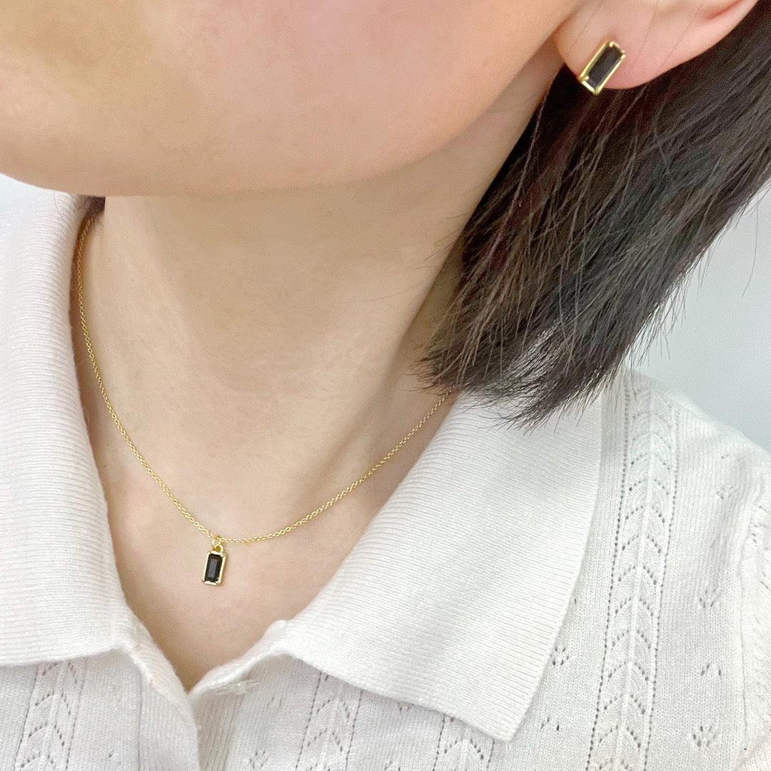 S925 Silver 18K Gold Plating Simple Fashion Exquisite High-grade Black Zircon Necklace - Trendha