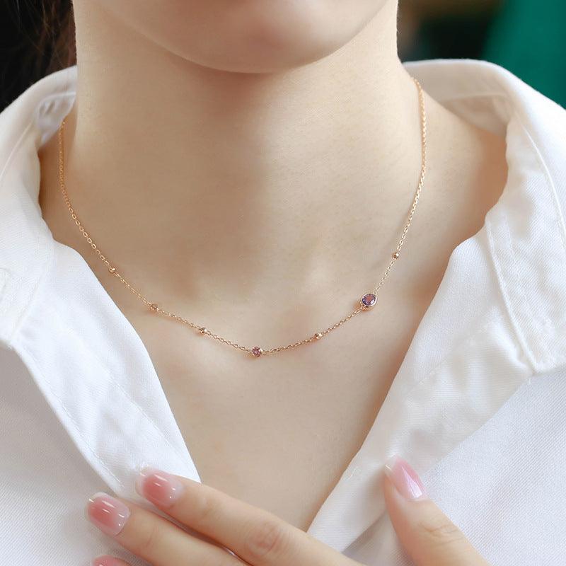 S925 Silver Amethyst Powder Tourmaline Necklace Simple Style - Trendha