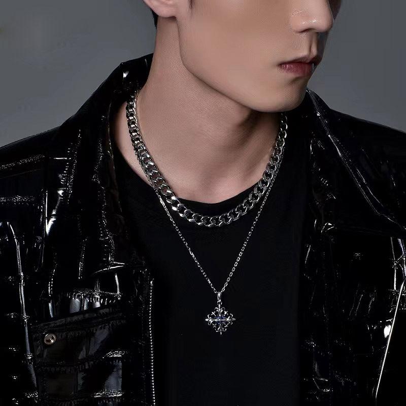 S925 Silver Cross Flower Pendant Necklace Men - Trendha