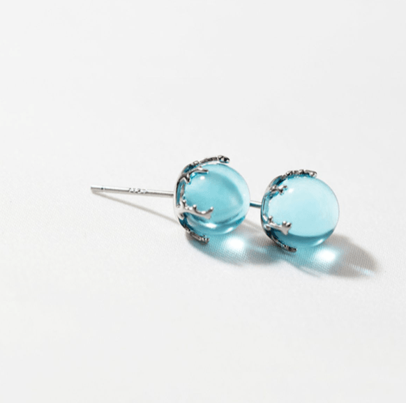 S925 Silver Fresh Blue Geometric Round Ball Stud Earrings For Women - Trendha