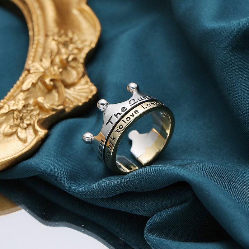 S925 Silver Gold Crown Ring Simple INS Style Simple