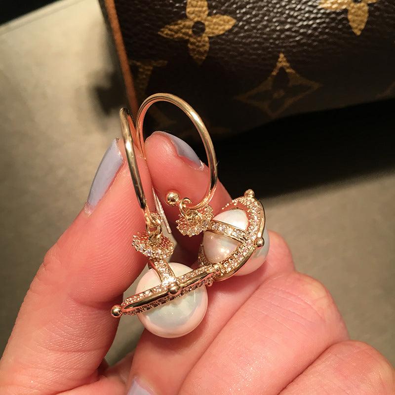 S925 Silver Pin Women's Planet Pearl Earrings - Trendha