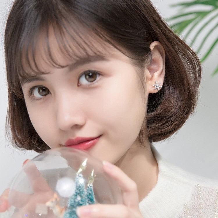 S925 Silver Small Temperament Snow Flower Earrings