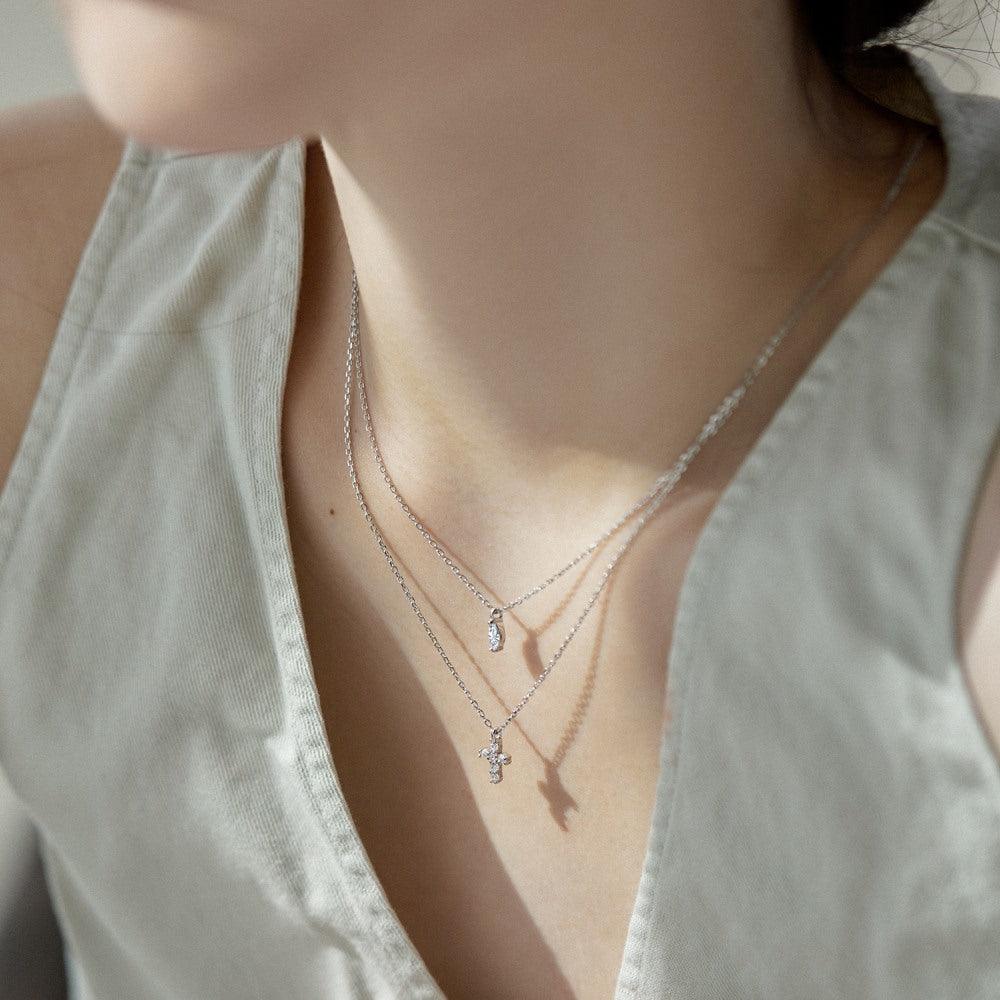 S925 Sterling Silver Diamond Cross Necklace - Trendha