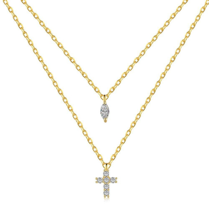 S925 Sterling Silver Diamond Cross Necklace - Trendha