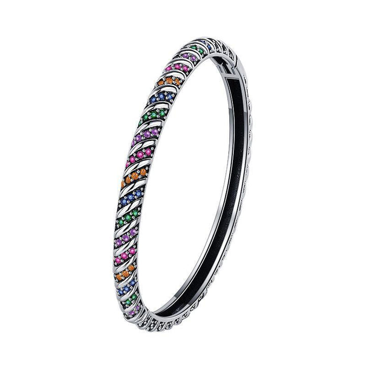 S925 Sterling Silver Geometric Colorful Tribal Elements Diamond Bracelet - Trendha