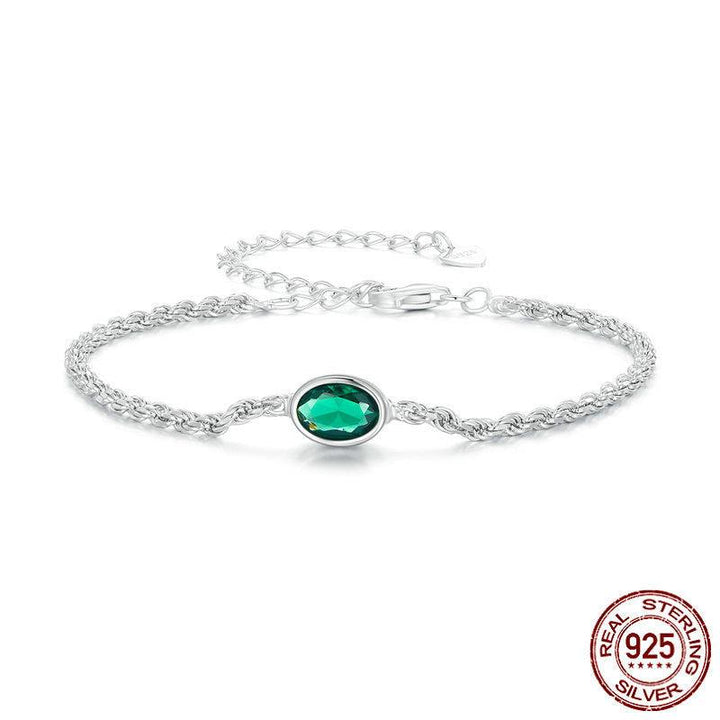 S925 Sterling Silver Light Luxury Green Zircon Chopin Bracelet - Trendha