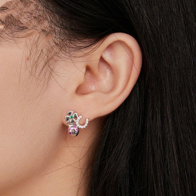 S925 Sterling Silver Lucky Combination Earrings Plated With Platinum Zircon