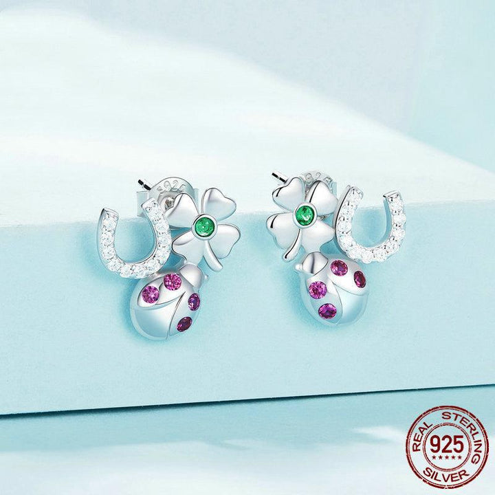 S925 Sterling Silver Lucky Combination Earrings Plated With Platinum Zircon - Trendha