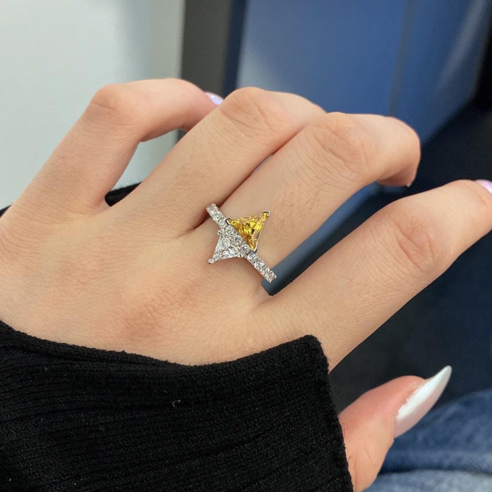 S925 Silver Geometric Ring with Colored Center Stone