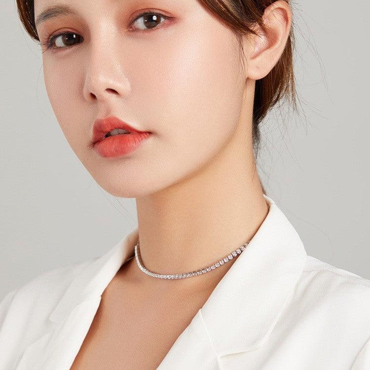 S925 Sterling Silver Sparkling Crystal Necklace Female - Trendha