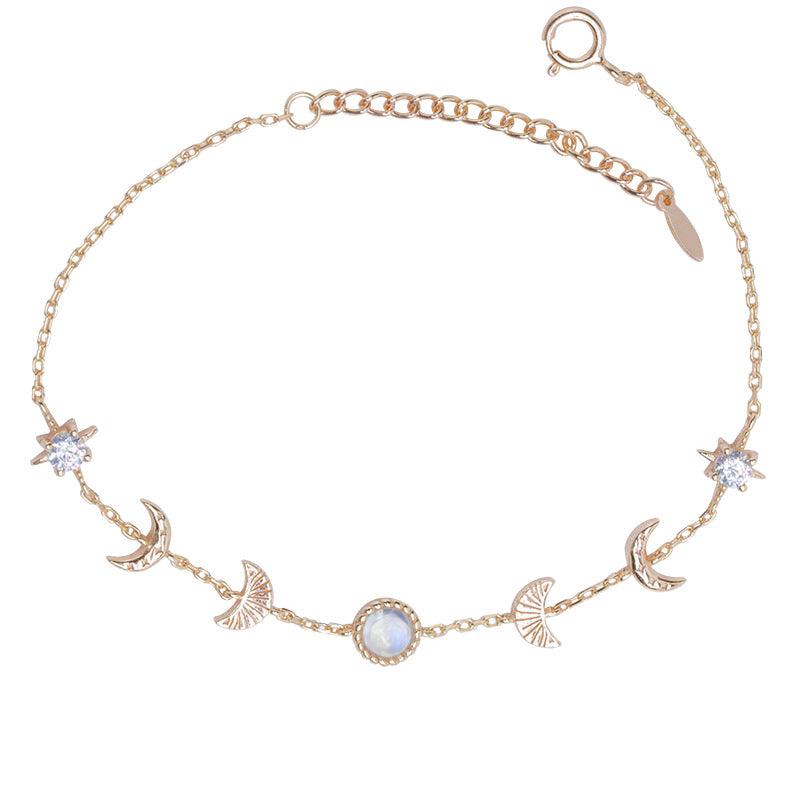 S925 Sterling Silver Star Moon Bracelet Moonlight Stone - Trendha