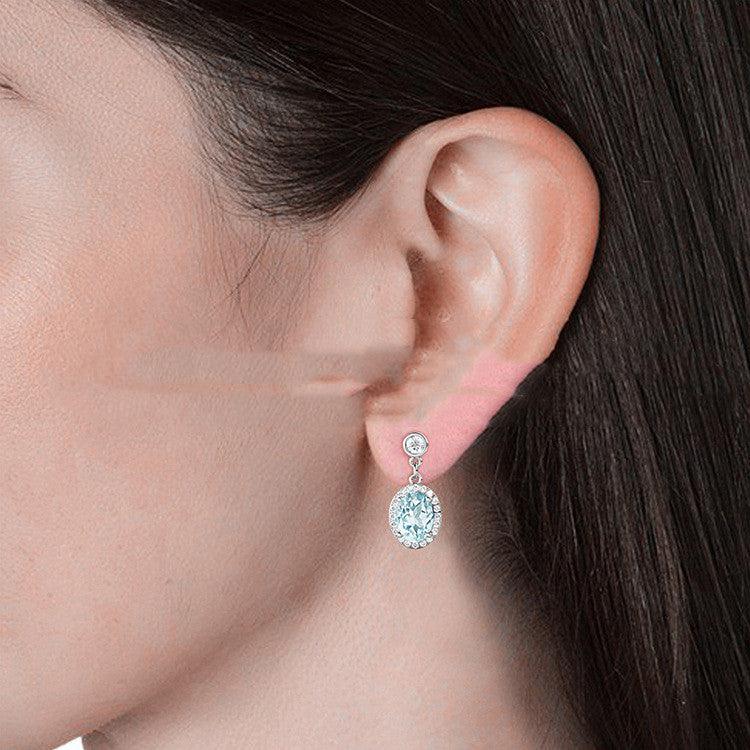 SAN Clamosan Diamond Natural Topaz Alexandre Stone S925 Sterling Silver Stud Earrings