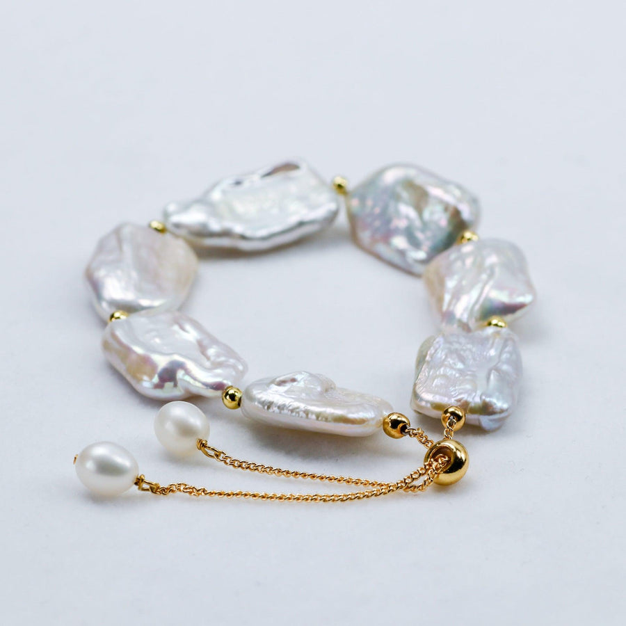 Shaped Baroque Freshwater Pearl 14-15mm Square Bead Bracelet - Trendha