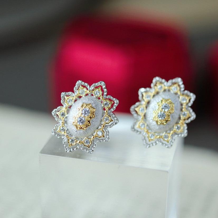 Silver And Gold Plated Snowflake Split Colour Earrings - Trendha