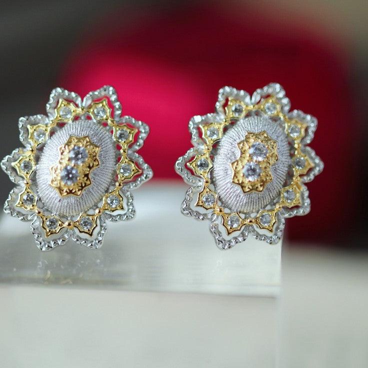 Silver And Gold Plated Snowflake Split Colour Earrings - Trendha