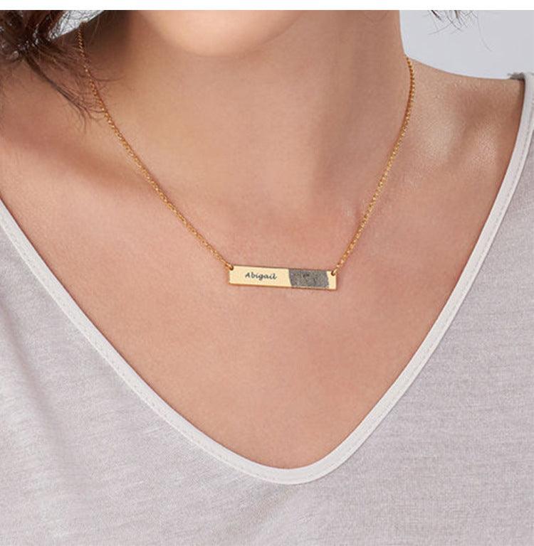 Silver Creative Jewelry Horizontal Card Necklace Engraved Letters