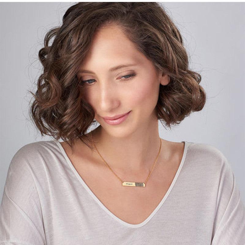 Silver Creative Jewelry Horizontal Card Necklace Engraved Letters - Trendha