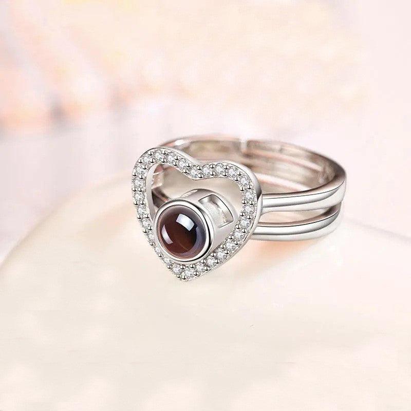 925 Silver Heart-Frame Ring with Zircon Accents