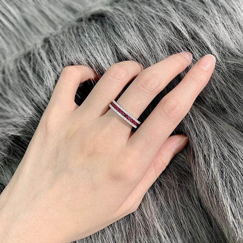 Silver Inlaid Red Round Ring