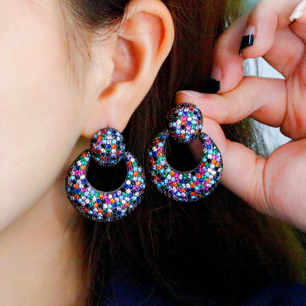 Silver Needle Light Luxury Geometric Zircon High-end Stud Earrings - Trendha