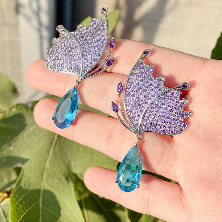 Silver Post Butterfly Earrings Klein Blue Micropavement - Trendha