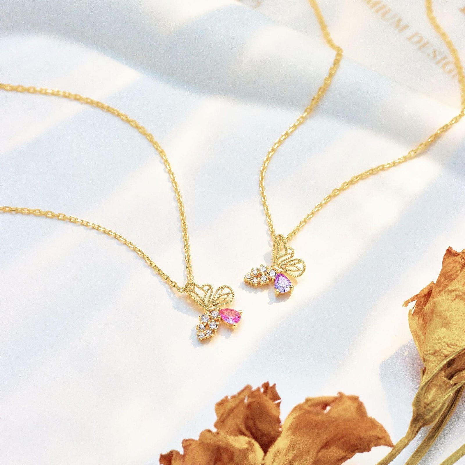 Silver Red Corundum Butterfly Necklace - Trendha