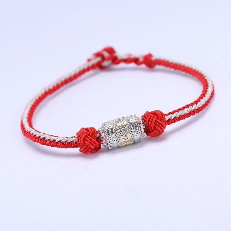 Silver Six Character True Words Twisted Warp Barrel Knitted Bracelet - Trendha