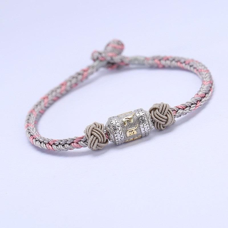 Silver Six Character True Words Twisted Warp Barrel Knitted Bracelet - Trendha