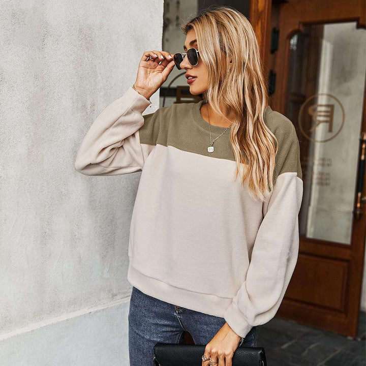 Simple Color Contrast Sweater Long-sleeved T-shirt For Women - Trendha