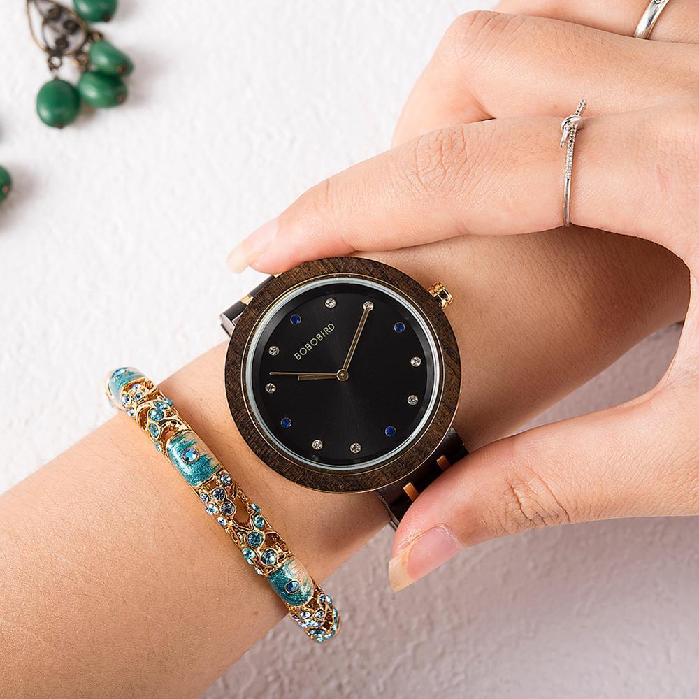 Women's Round Wooden Watch with Folding Clasp