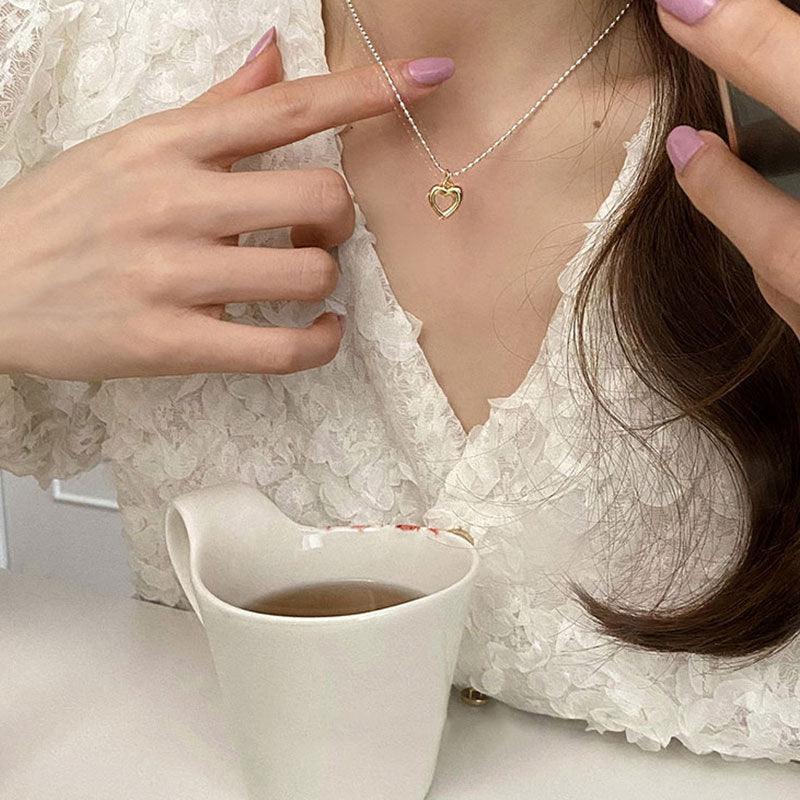 Simple Sterling Silver Niche Design Sentimental Heart Necklace - Trendha