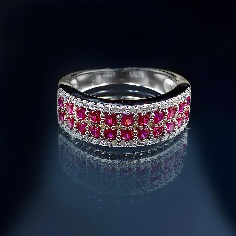 Simple Three-row Micro-inlaid AAA Zircon Female Ring