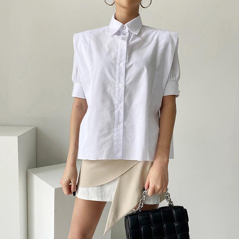 Single-breasted Loose Short Sleeve Shirt High Waist Irregular Sheath Skirt - Trendha