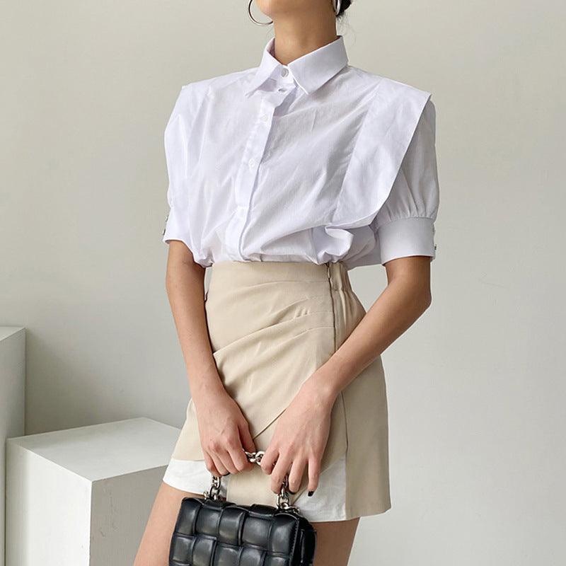 Single-breasted Loose Short Sleeve Shirt High Waist Irregular Sheath Skirt - Trendha