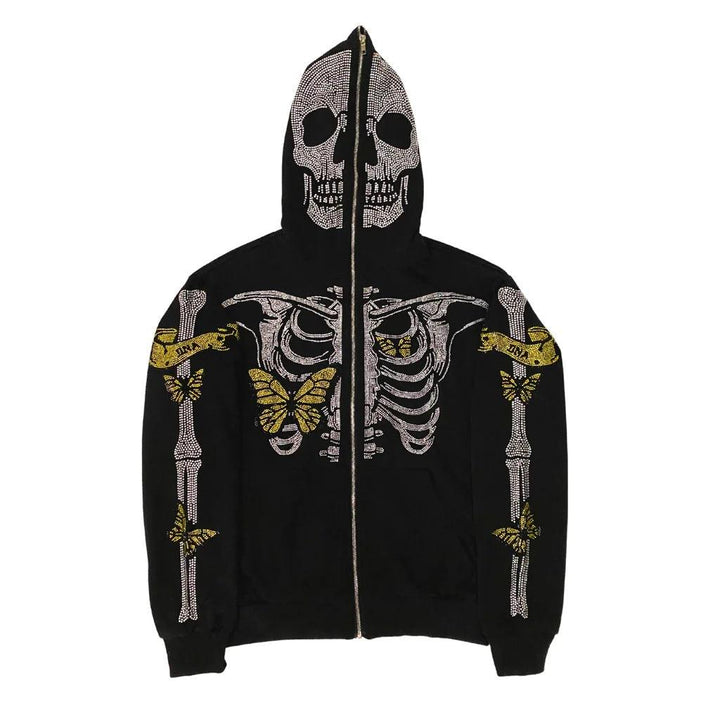 Skull Digital Printed Hooded Sweater - Trendha