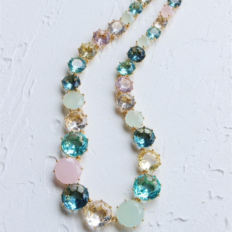 Sky Blue Multi-colored Diamond Wedding Temperament Long Necklace - Trendha