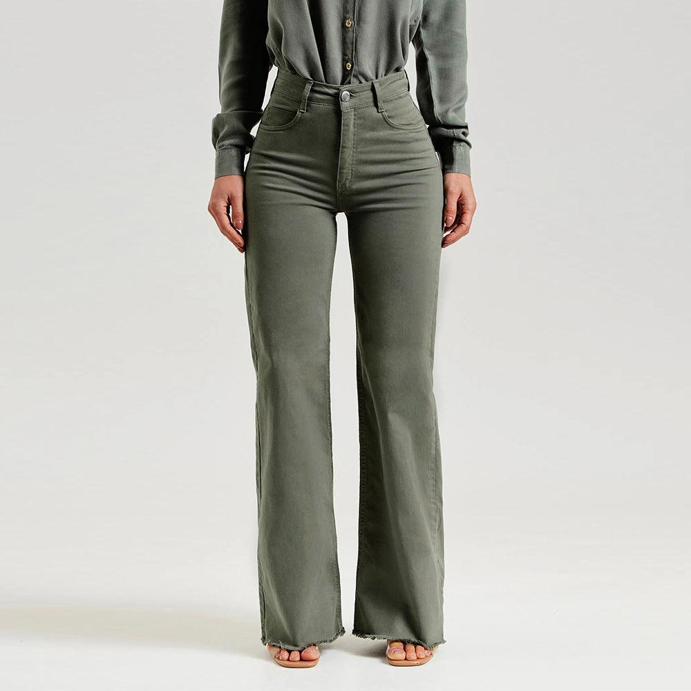 Slim Fit Stretch Fashion Solid Color Frayed Flared Pants - Trendha