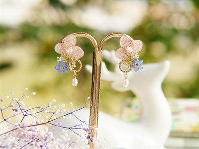 Small Flower Frame Hydrangea Forget-me-not Pearl Style Sterling Silver Earrings - Trendha