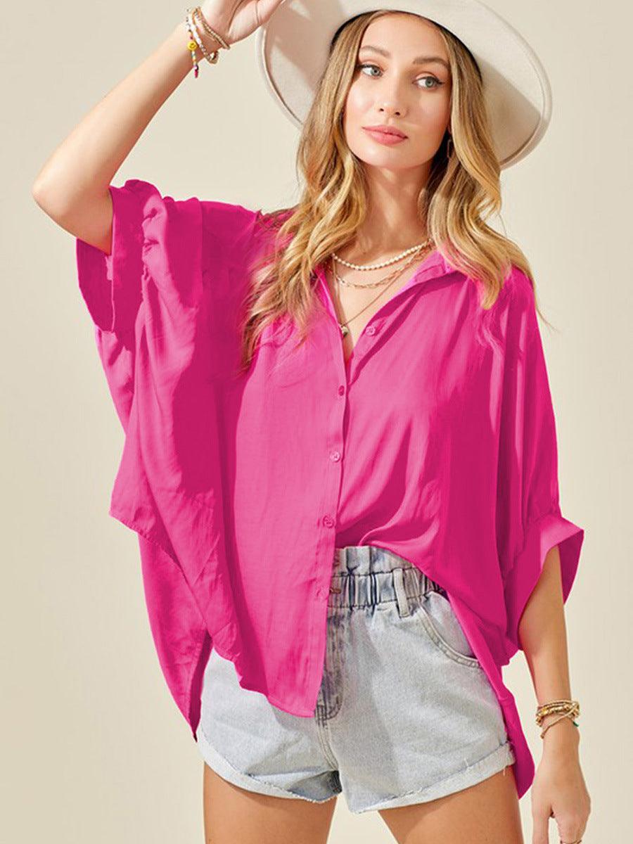 Solid Color Half Sleeve Shirt For Women - Trendha