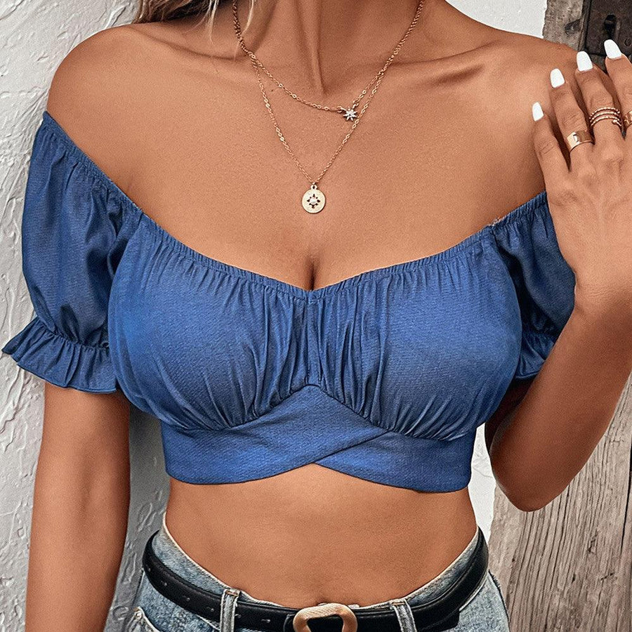 Solid Color Lace-up Cropped Top - Trendha