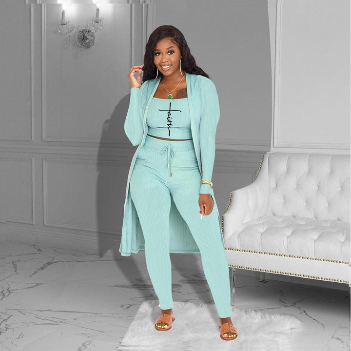 Solid Color Printing Three-piece Suit - Trendha