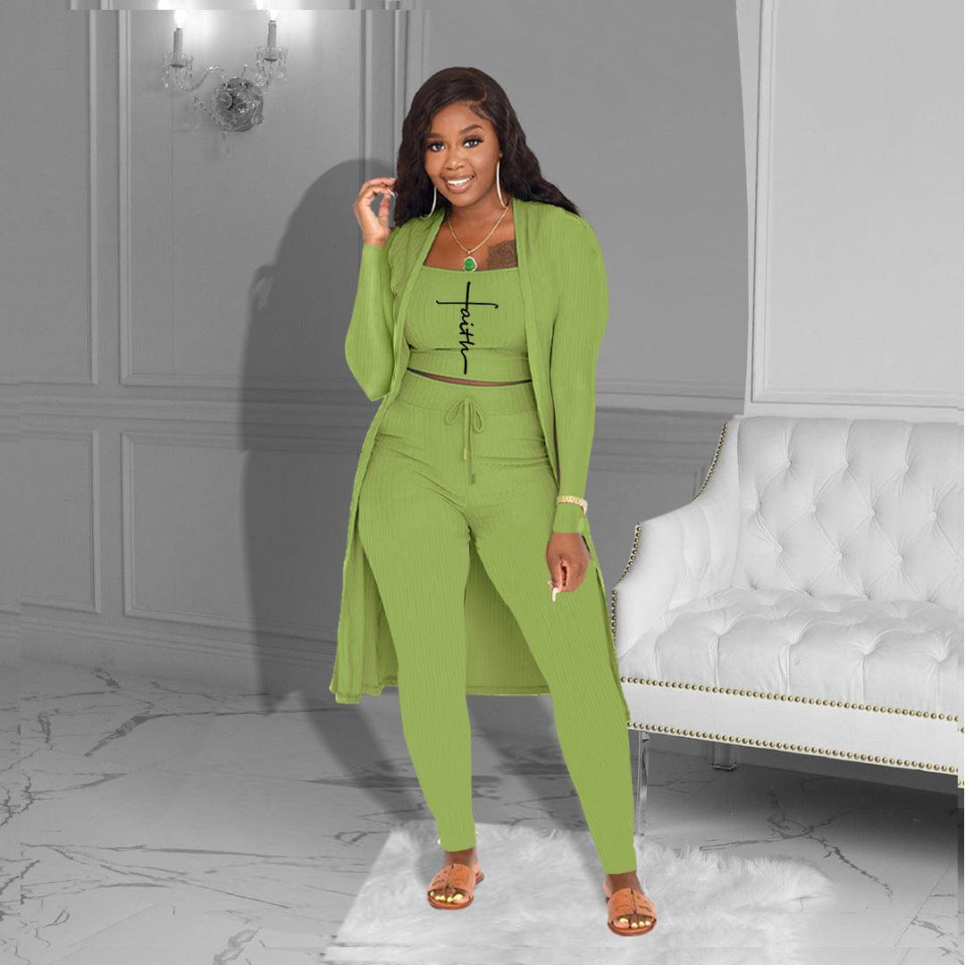 Solid Color Printing Three-piece Suit - Trendha