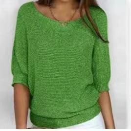 Solid Color Round Neck Sweater Women's - Trendha