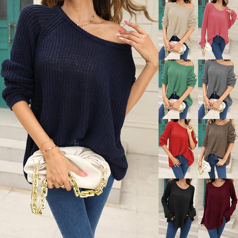 Solid Color Simple Women's SweaterCasual Versatile Long Sleeves - Trendha